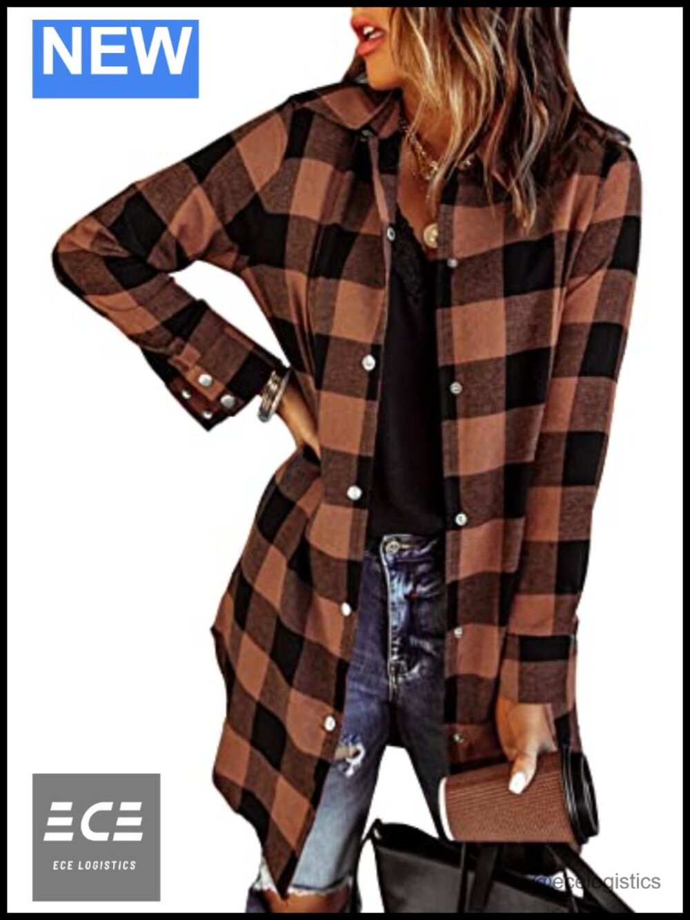 Womens Plaid Flannel Shacket Button Down Shirt Jacket